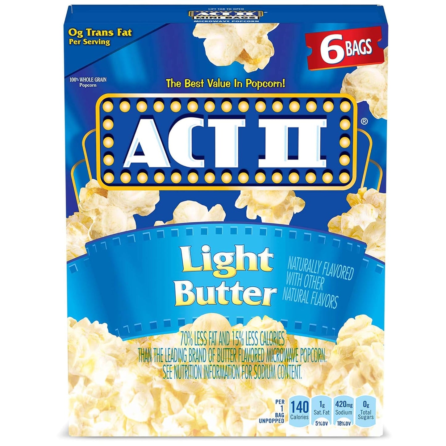 ACT II Light Butter Microwave Popcorn Bags for Movie Nights