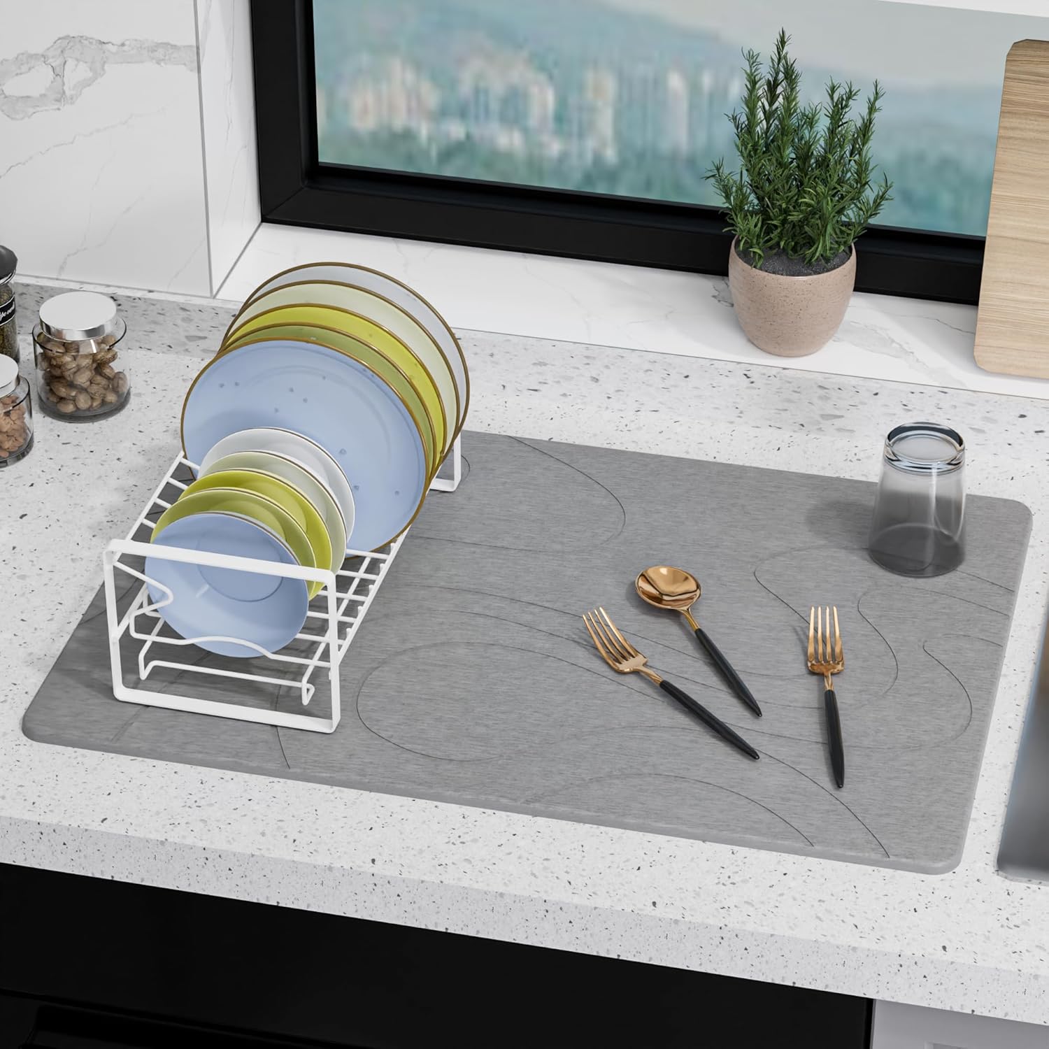 Large Stone Drying Mat for Kitchen Counter - Quick Drying Solution