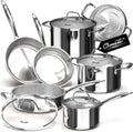 Tri-Ply Stainless Steel Pots and Pans Set 11-PC - Even Heat Cooking