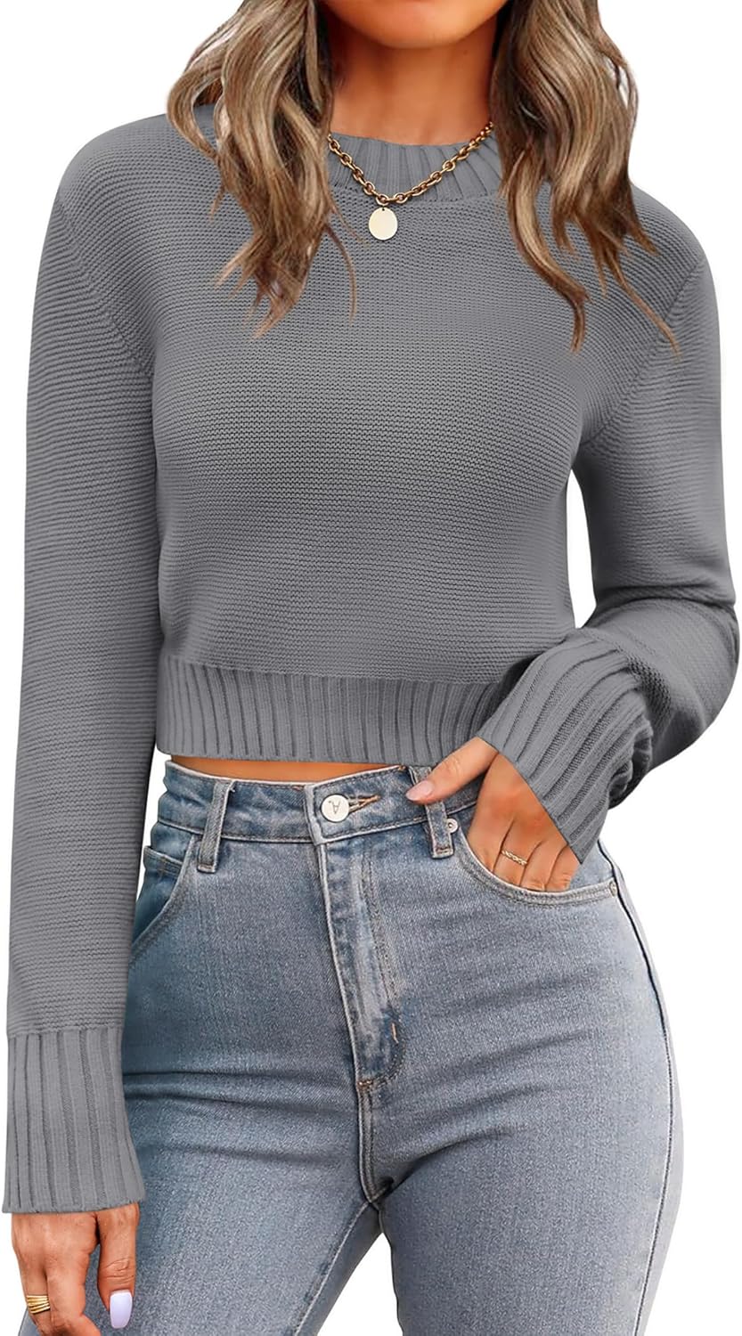 Trendy Long Sleeve Ribbed Knit Pullover Sweater for Women