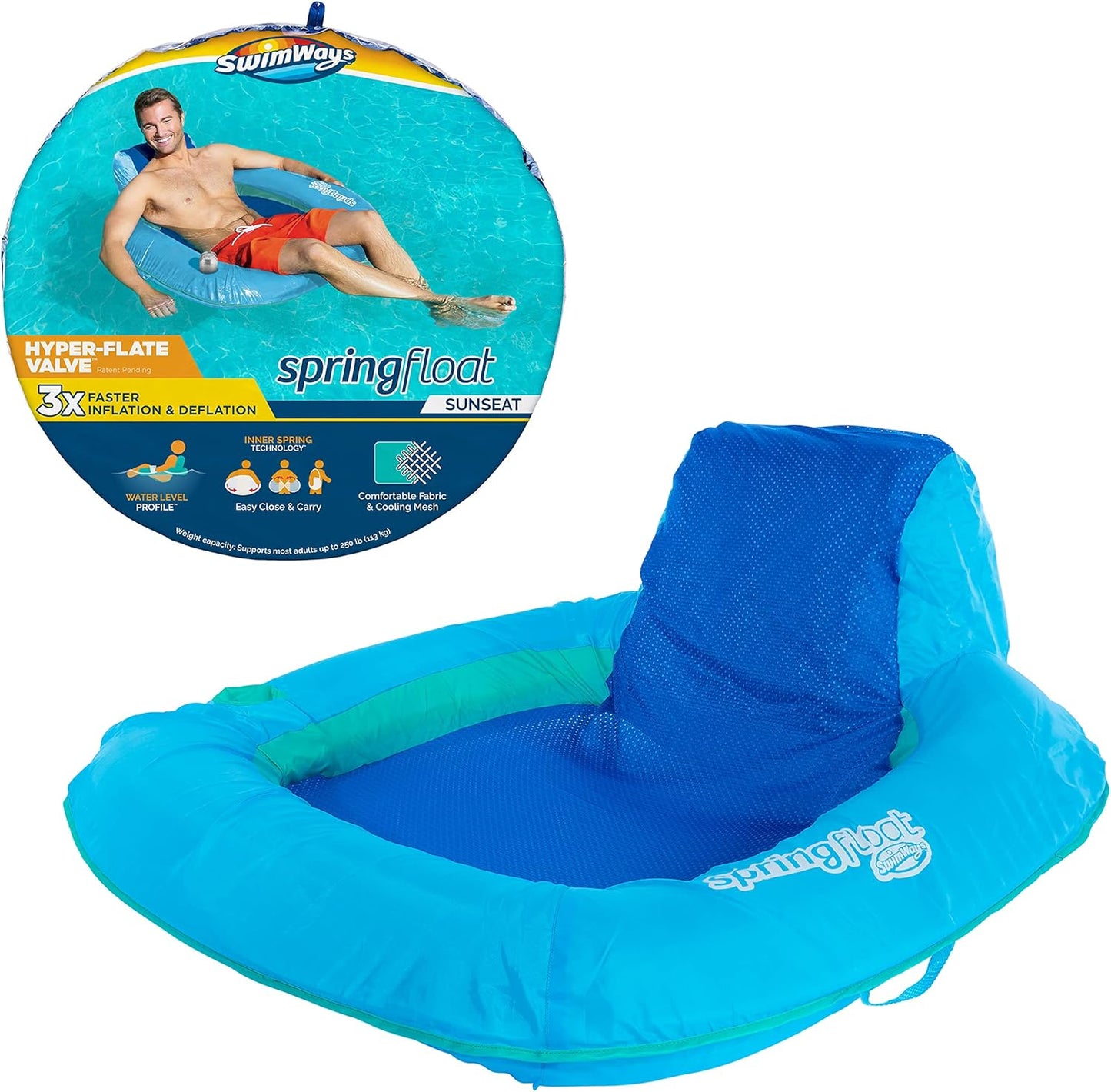 SwimWays Spring Float SunSeat Pool Lounge Chair for Adults