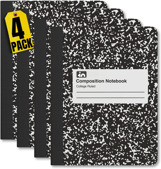 1InTheOffice College Rule Composition Notebook Set, Black, 4 Pack