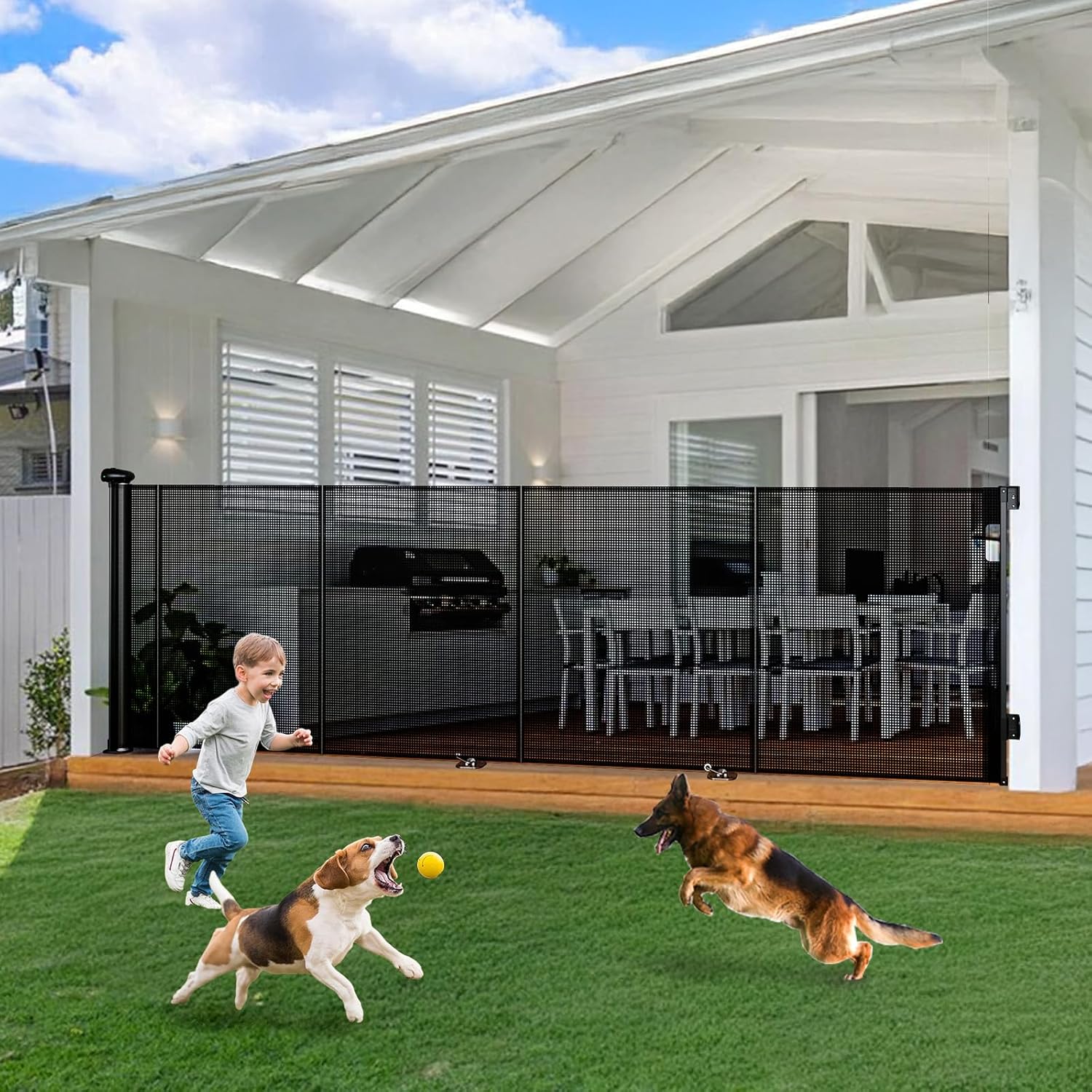Reinforced 150 Inch Wide Retractable Baby Gate for Safety