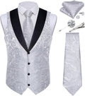 Mens Paisley Suit Vest and Necktie Set - Silver Formal Waistcoat