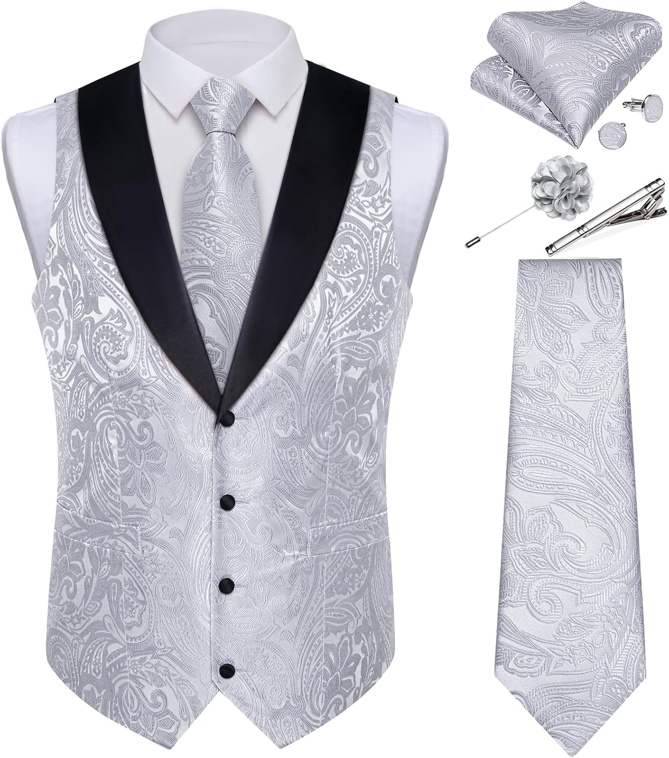DiBanGu Mens Paisley Suit Vest Set for Weddings and Parties