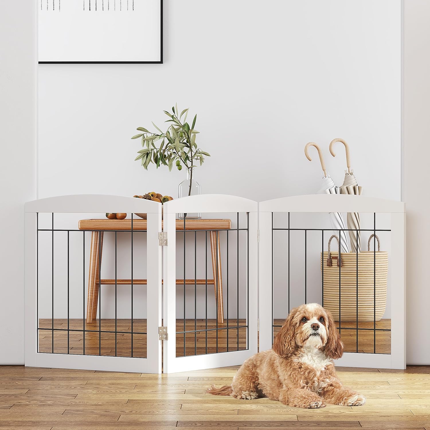 PAWLAND Free Standing Dog Gates for Indoor Use - Stylish & Sturdy