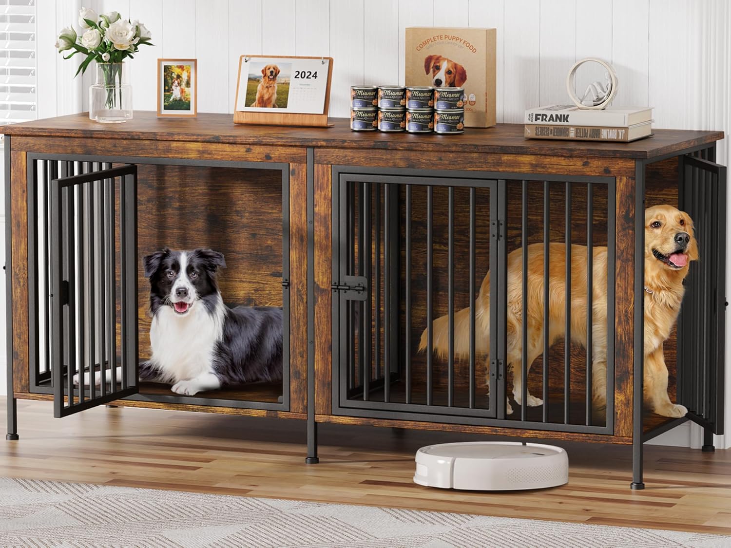 EasyCom Dog Crate Furniture for 1 or 2 Dogs, Heavy Duty Design