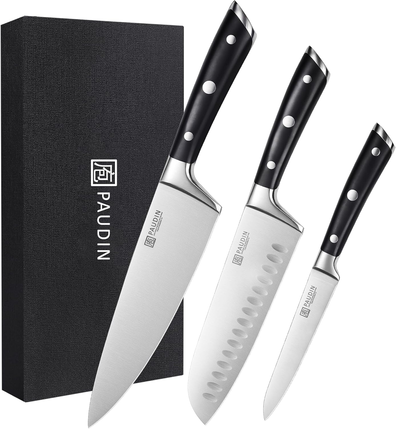 PAUDIN Kitchen Knives Set - 3-Piece High Carbon Chef Knives