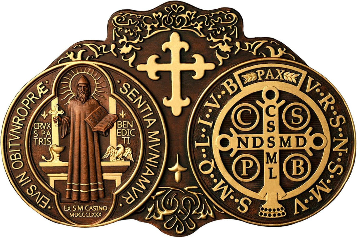 Wooden Saint Benedict Plaque for Wall Decor and Art