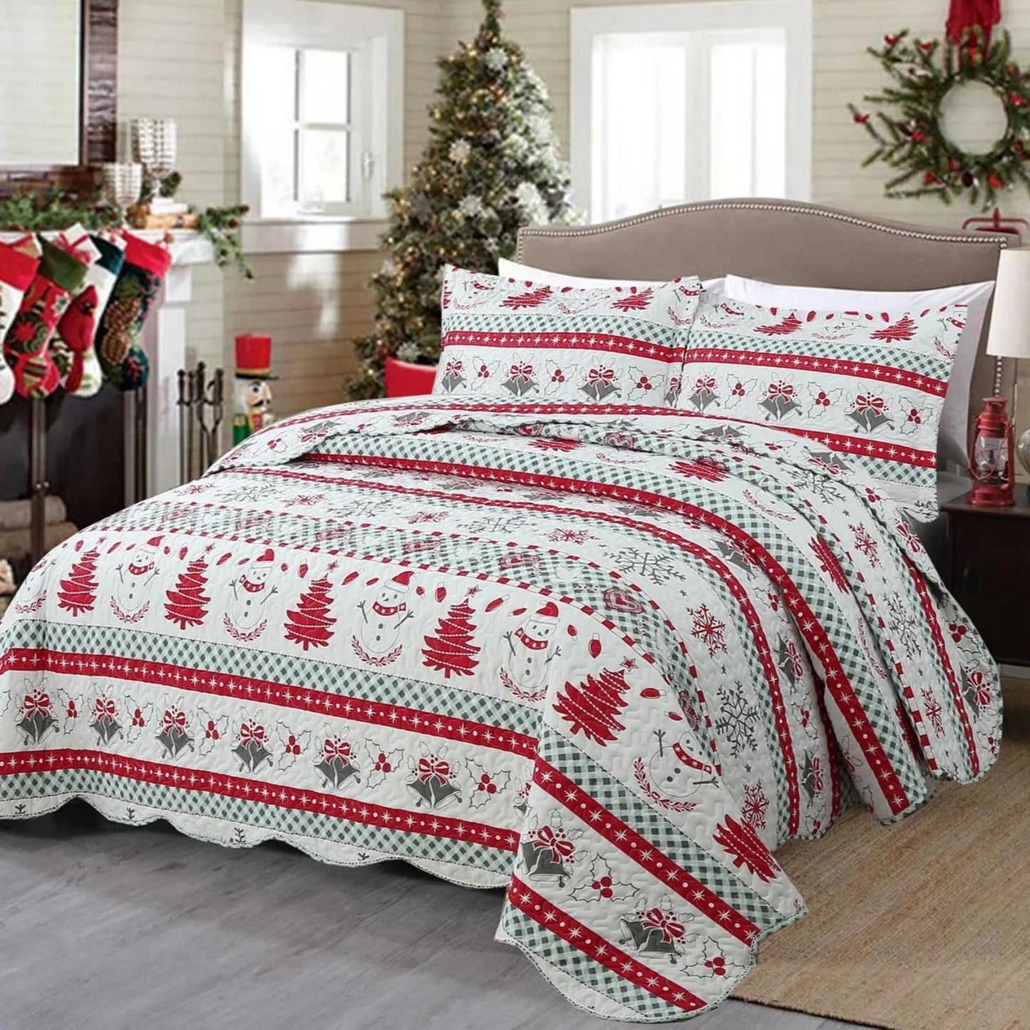 MarCielo 3 Piece Christmas Quilt Set for a Cozy Holiday Vibe
