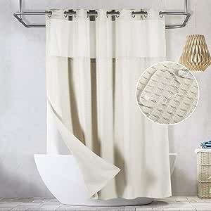 Lagute SnapHook Waffle Weave Fabric Hook Free Shower Curtain