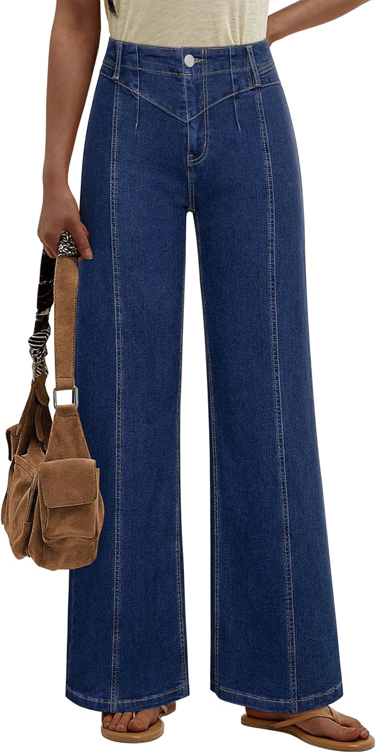 Womens Wide Leg Jeans High Waisted Baggy Jean Fashion Stretch