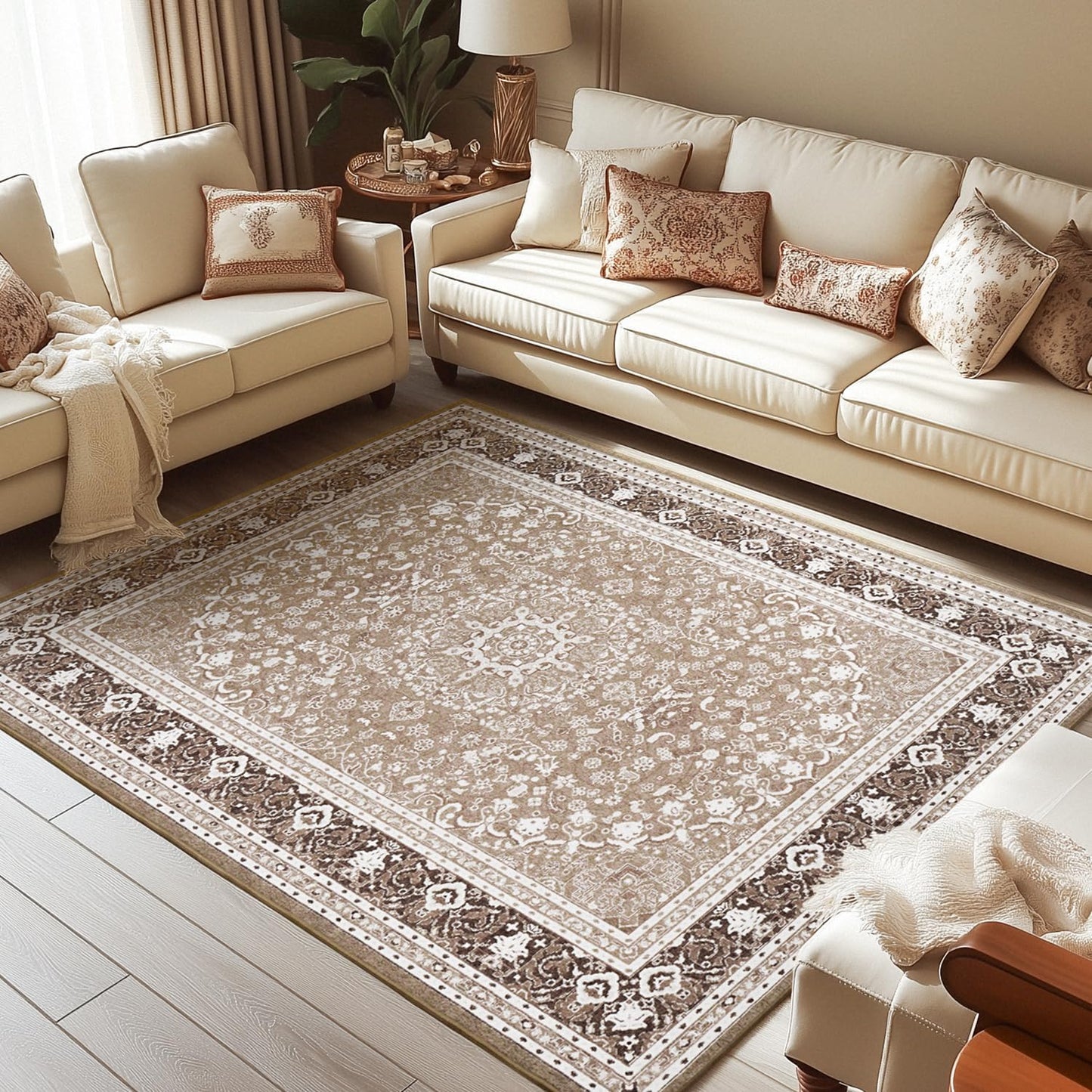 5x7 Area Rugs by Lessymo - Soft Faux-Wool Vintage Floral Design