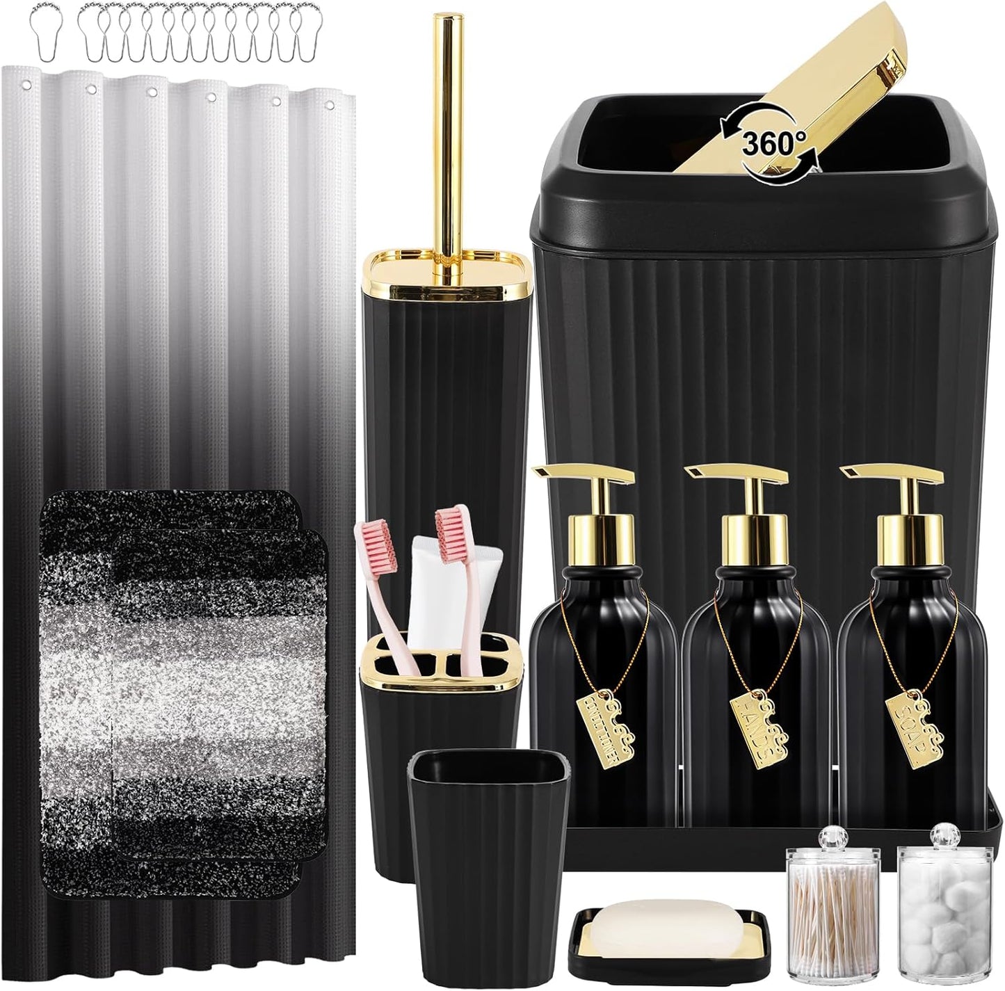 32PCS Bathroom Set with Shower Curtain and Rugs for Elegant Decor