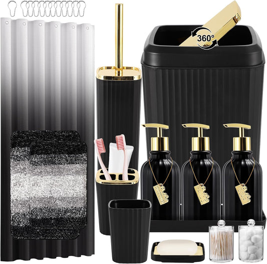32PCS Bathroom Set with Shower Curtain and Rugs for Elegant Decor