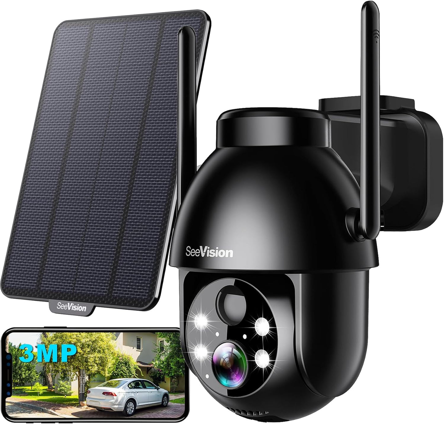 2K Solar Wireless Security Cam with Color Night Vision
