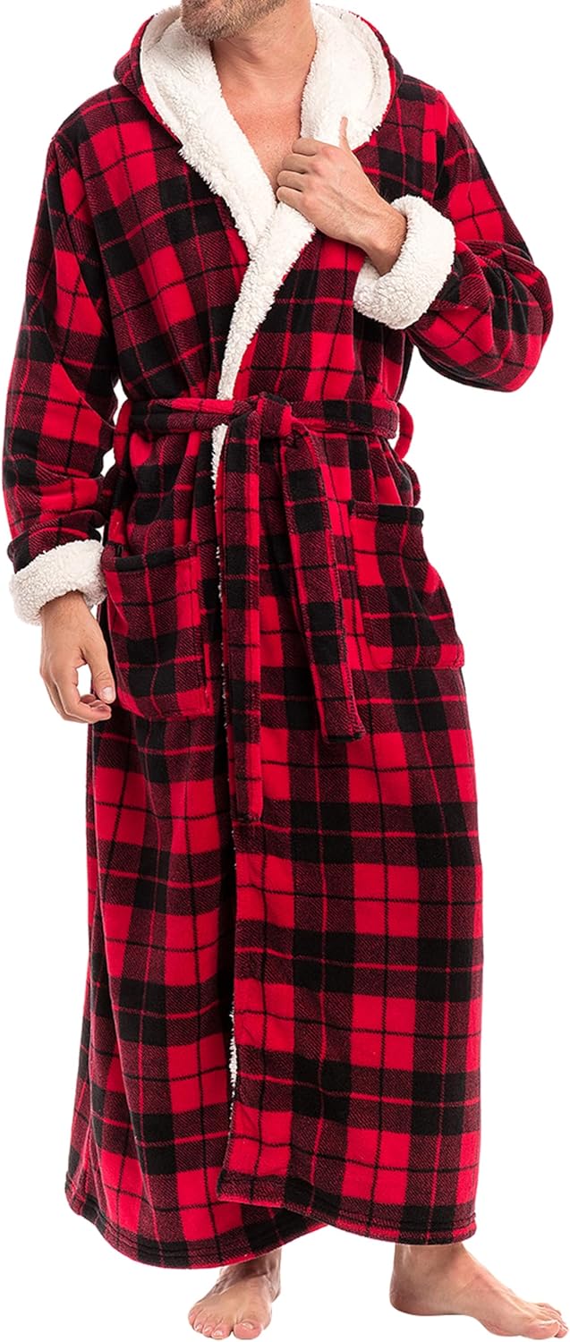 Plush Fleece Hooded Bathrobe for Men - Warm and Cozy Comfort
