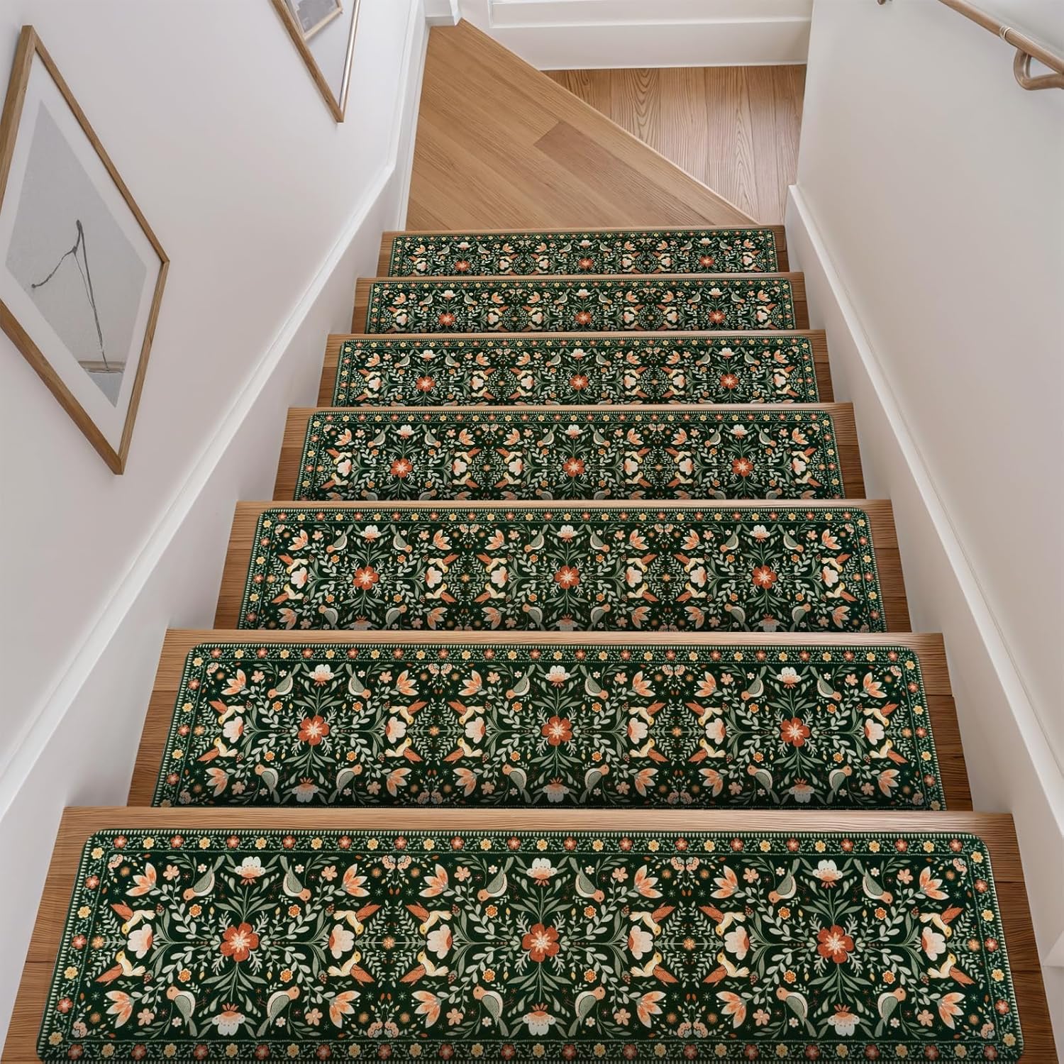 OJIA Floral Non-Slip Stair Treads for Wooden Steps - 15PCS