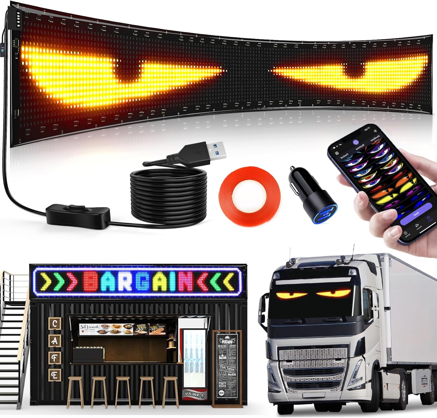 58x8 Large Devil Eyes Light for Truck Windshield - RGB LED Display