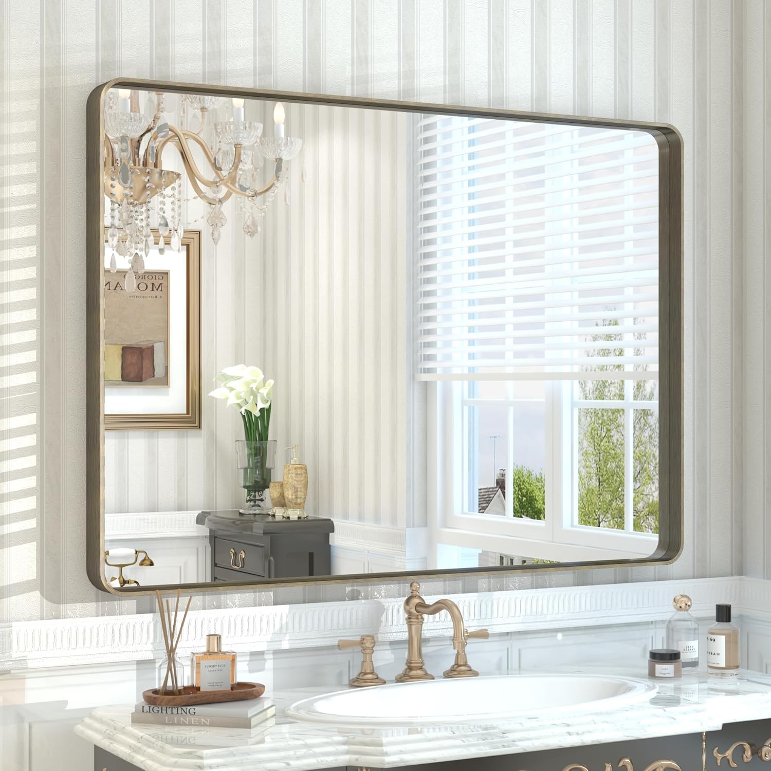 44x30 Bronze Bathroom Mirror for Stylish Home Decor
