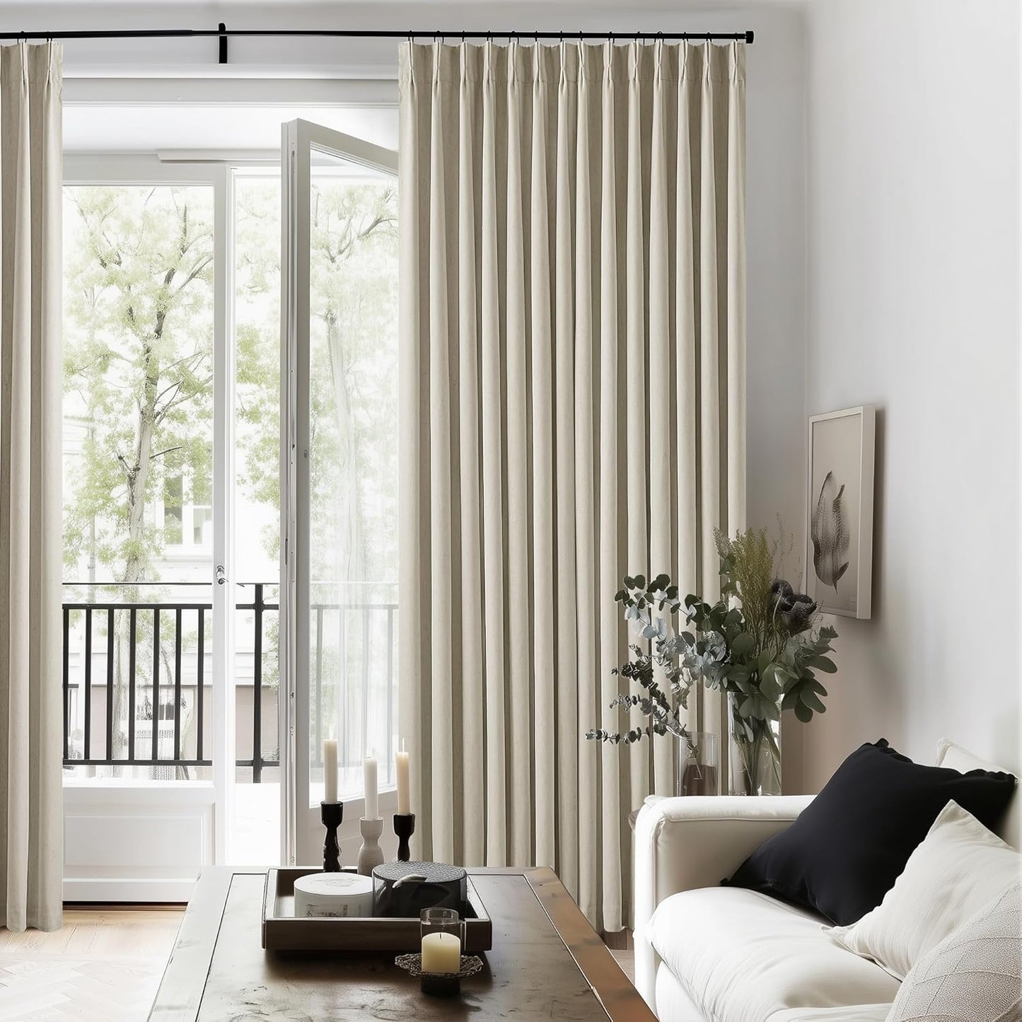 126 Inch Pinch Pleated Linen Blackout Curtains for Home Decor