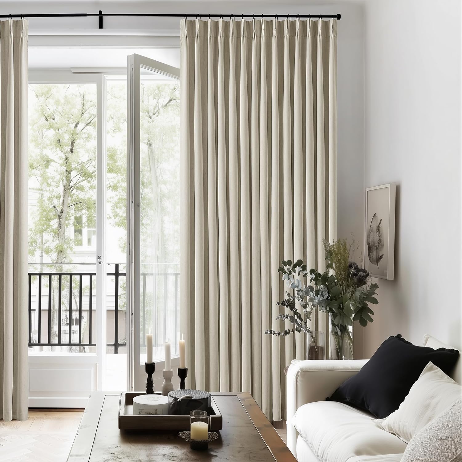 126 Inch Pinch Pleated Linen Blackout Curtains for Home Decor