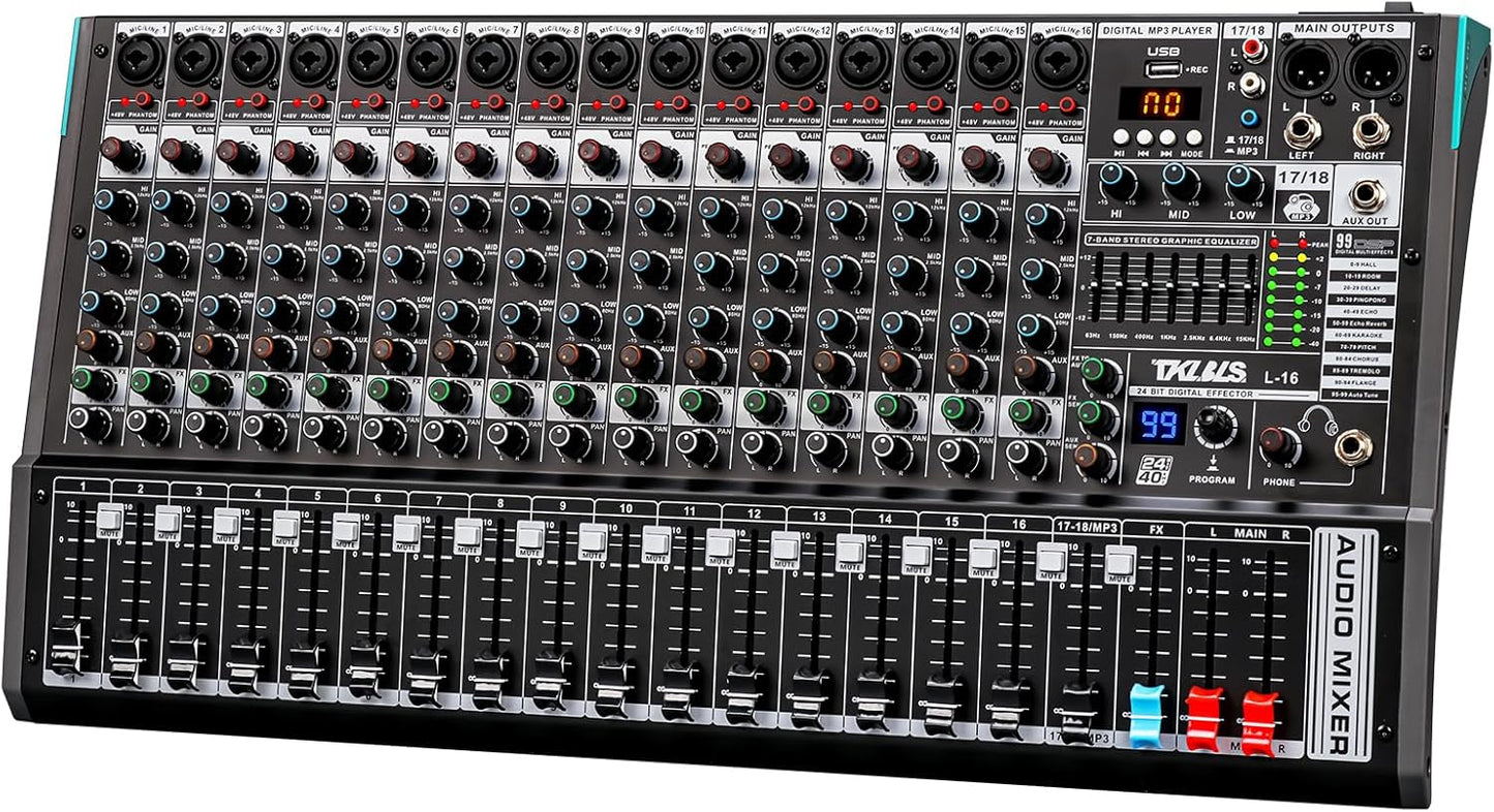 Professional 16 Channel DJ Mixer Board with 99 DSP Effects