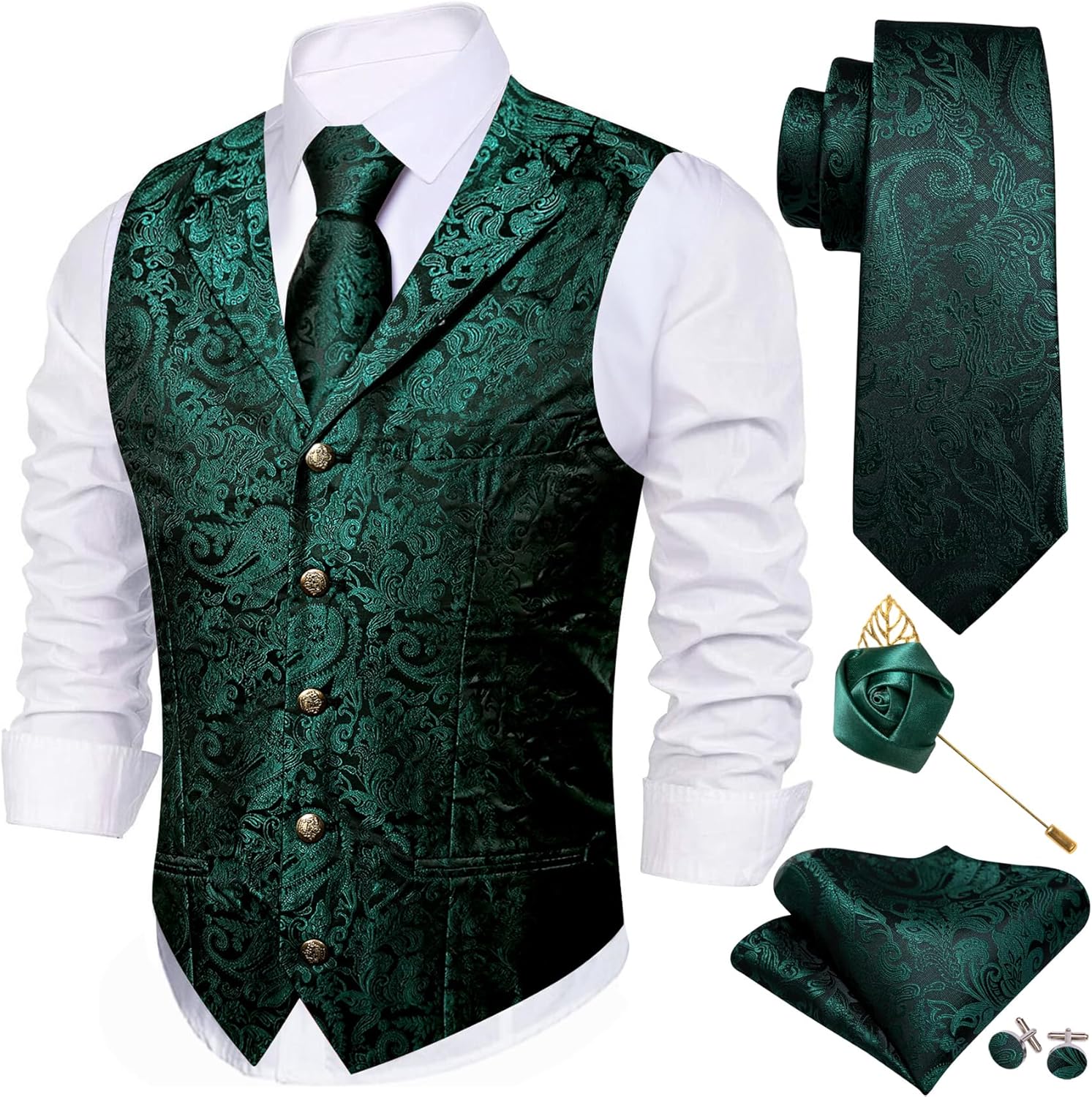 Stylish Barry.Wang Mens Silk Lapel Vest Tie Sleeve Holder Set