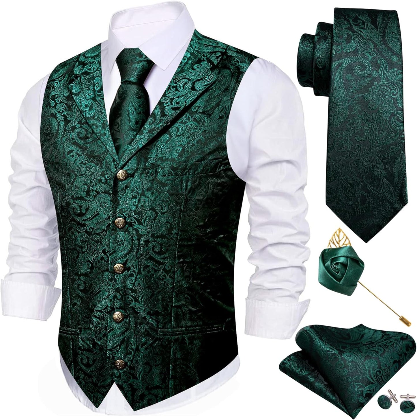 Barry.Wang Men's Suit Vest Tie Bowtie Set for Weddings & Parties