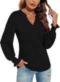 Romanstii Women's V-Neck Loose Puff Long Sleeve Top - Casual Tunic