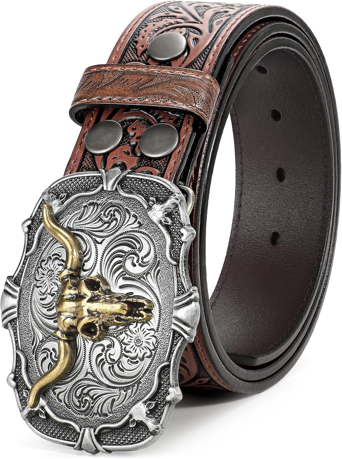 Western Leather Buckle Belt for Men Women - Stylish Cowboy Belt