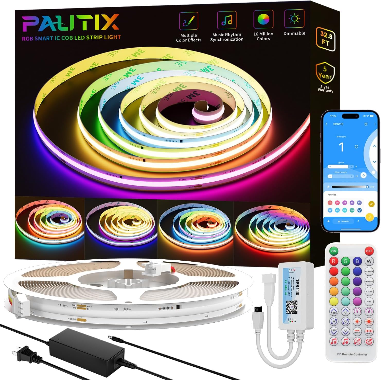 PAUTIX RGB Smart IC COB LED Strip Light for Vibrant Decor