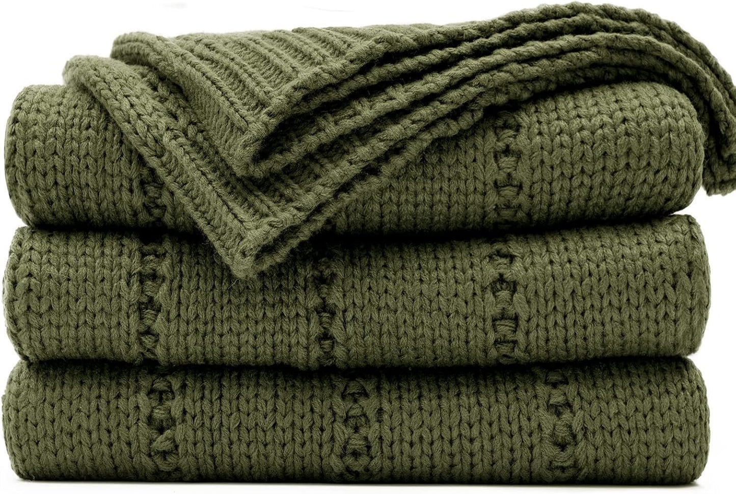 RECYCO Cable Knit Moss Green Throw Blanket for Cozy Comfort