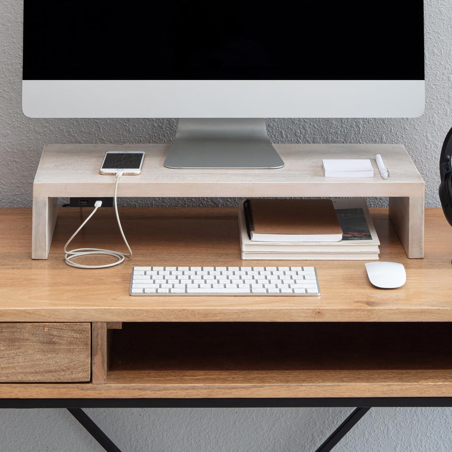 Elegant Wooden Monitor Stand for Desk Organization and Comfort