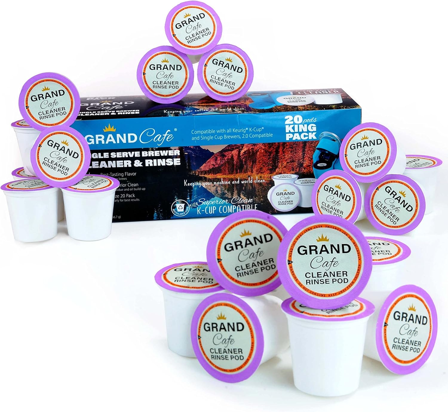 Grand Cafe 20 Pack K-Cup Cleaner - Keurig 2.0 Compatible