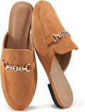 Womens Mules Buckle Flats Suede Slip On Backless Loafers 2025