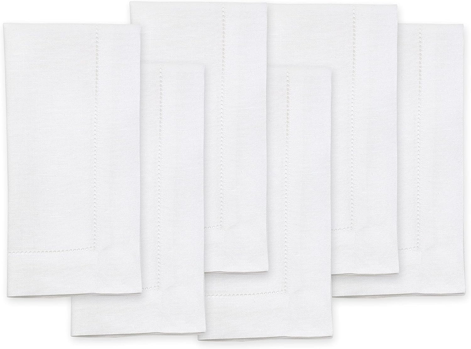 Classic Hemstitch White Linen Napkins Set of 6 for Holidays