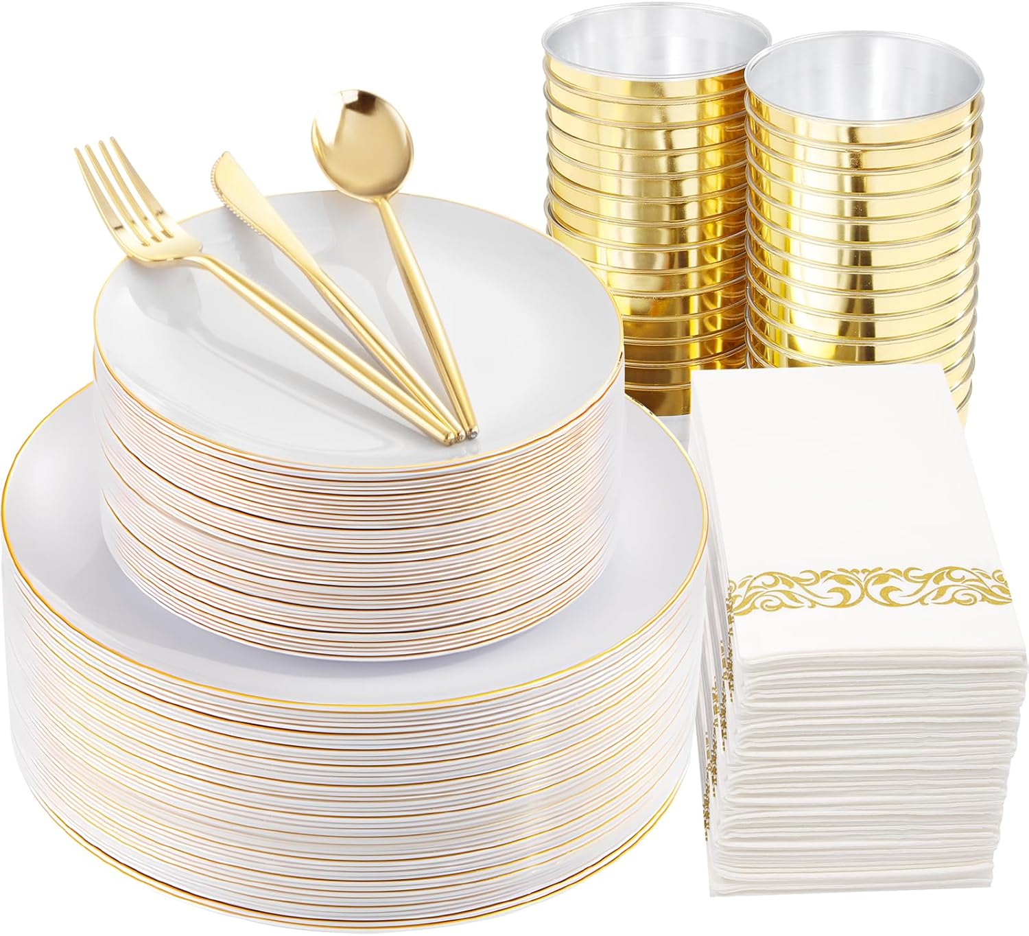 MirthMood 210Pcs Gold Dinnerware Sets for Elegant Parties