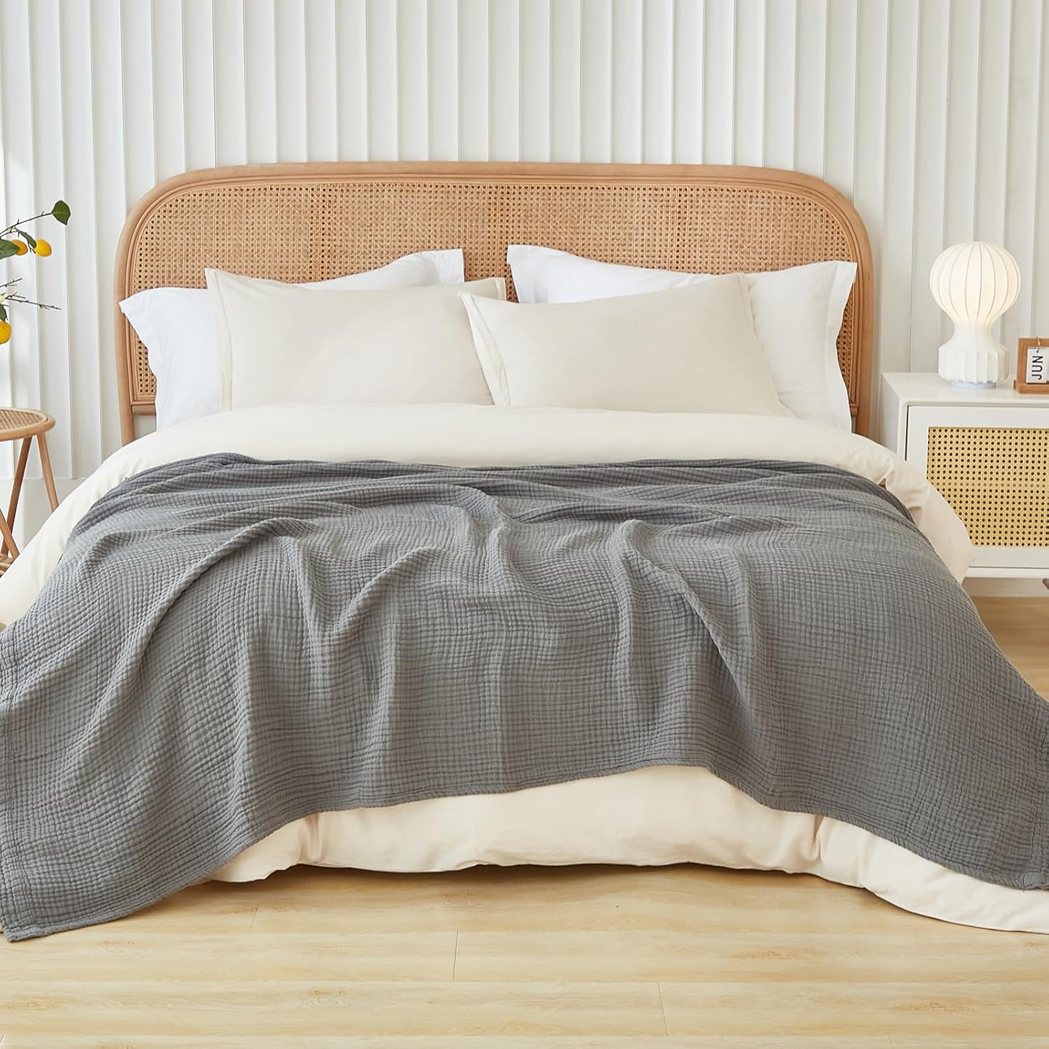EMME Cotton Muslin King Blanket for Oversized Bed Layering