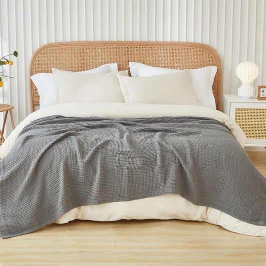 EMME Cotton Muslin King Blanket for Oversized Bed Layering