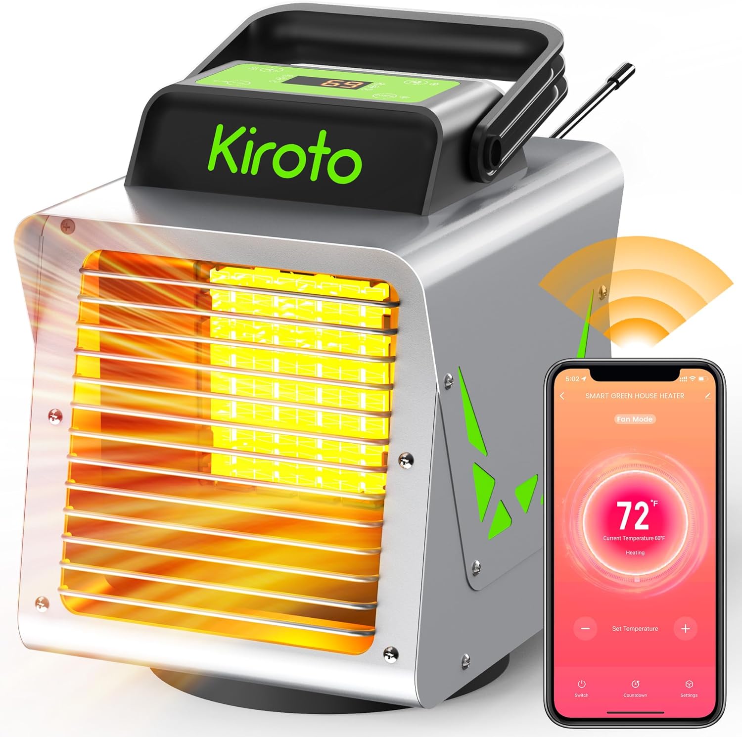 1500W Smart Greenhouse Heater - Remote Control & Thermostat