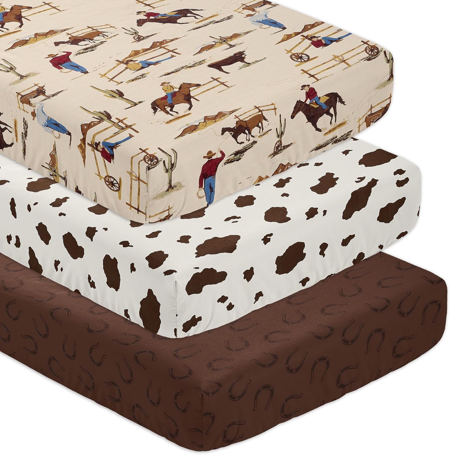 Tan Brown Western Cowboy Baby Fitted Crib Sheet Set for Nursery