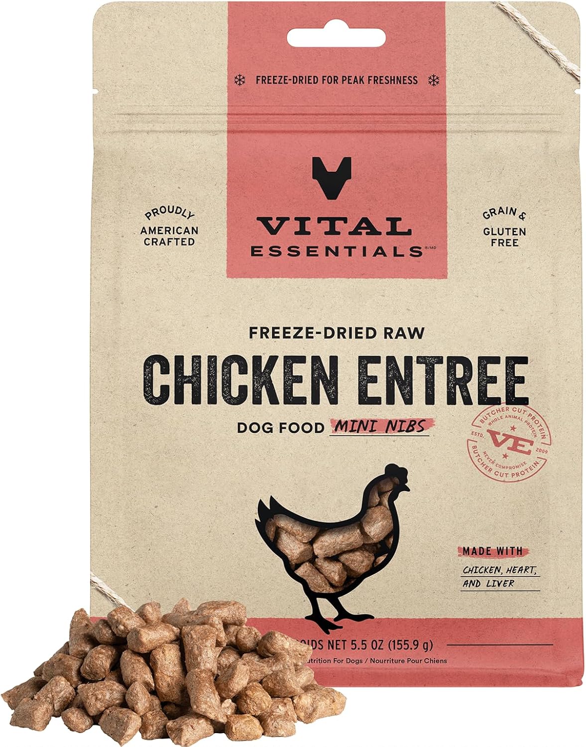 Nutrient-packed Vital Essentials Freeze Dried Chicken Mini Nibs, 5.5 oz