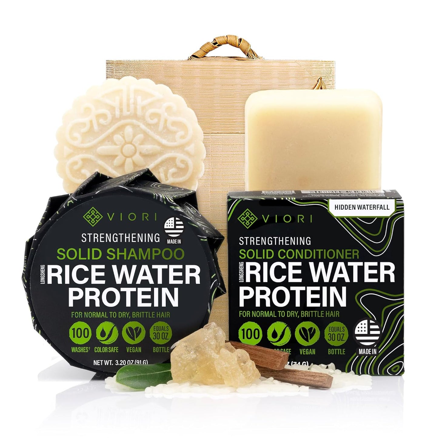 Viori Hidden Waterfall Shampoo and Conditioner Bar Set for Hair Growth