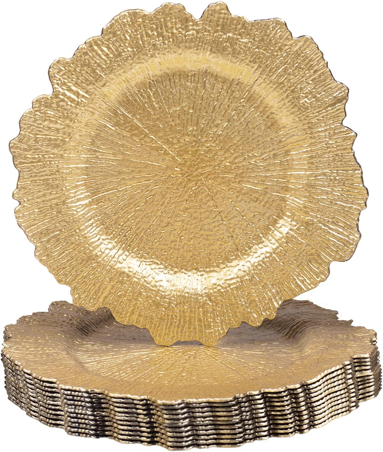 Set of 12 Gold Reef Charger Plates for Stunning Table Decor
