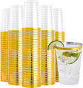 FOCUSLINE 200 Pack 12 oz Gold Rimmed Plastic Cups - Elegant Party Cups