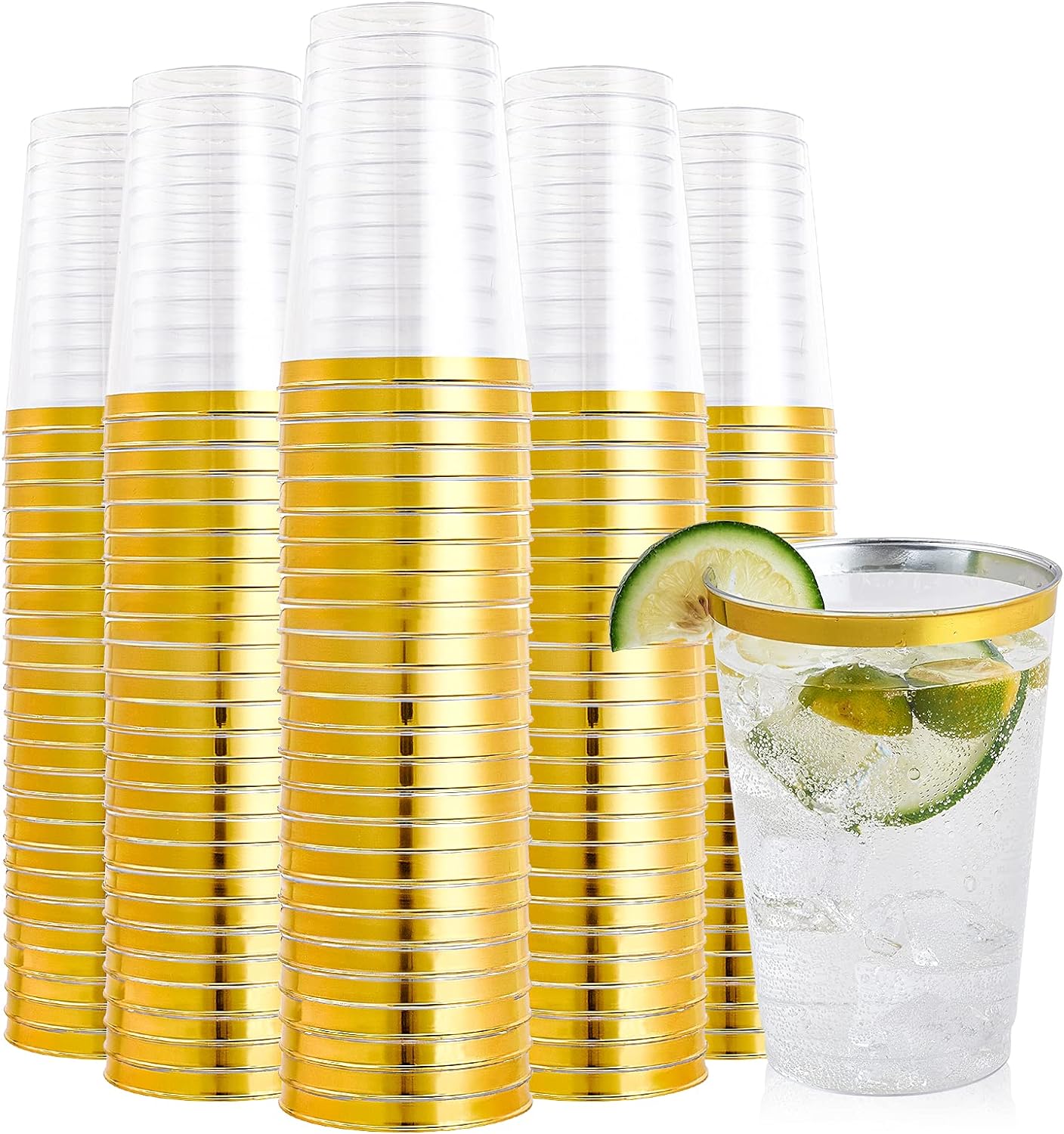 Elegant 12 oz Gold Rimmed Plastic Cups for Any Occasion