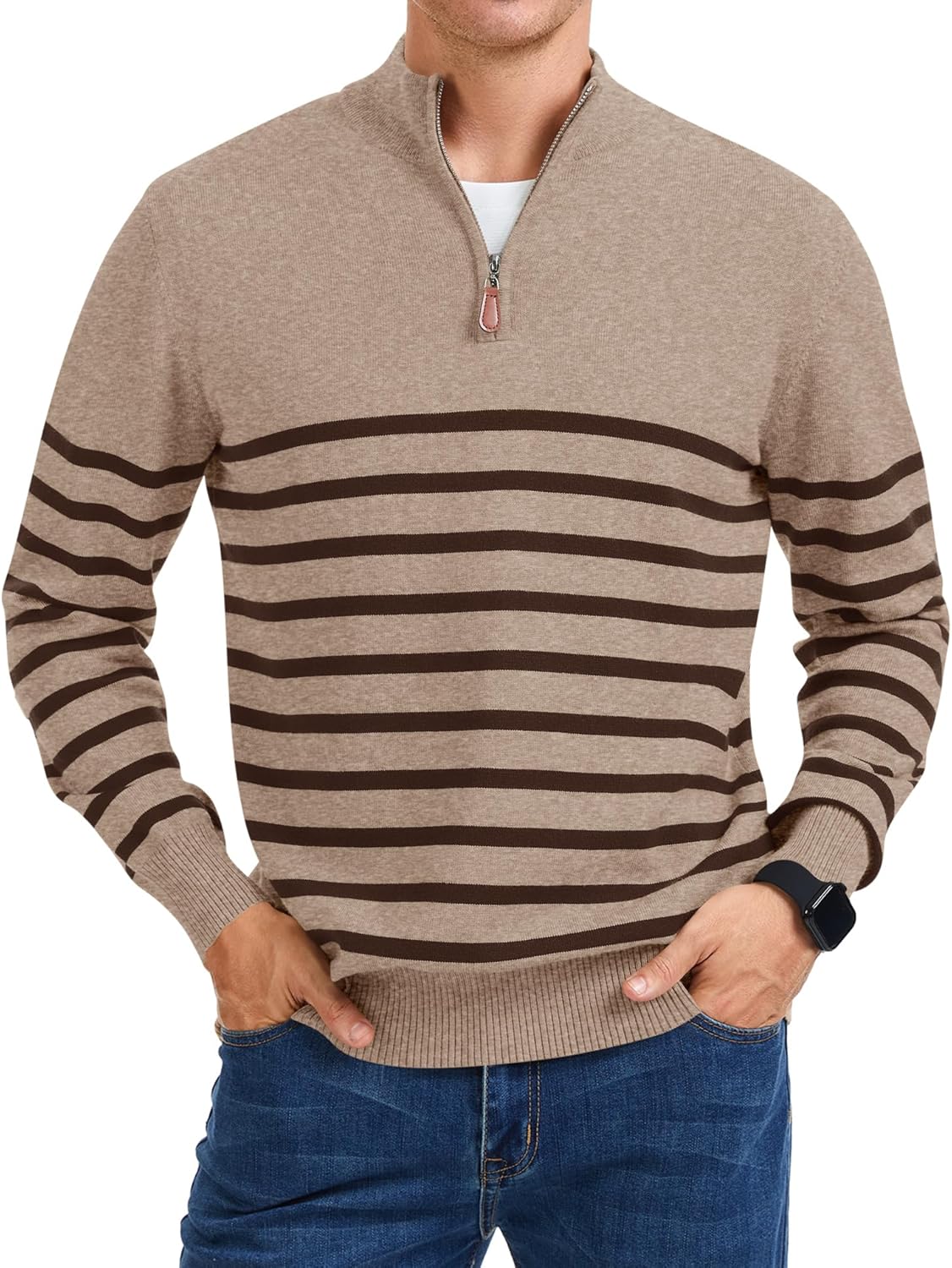 iWoo Quarter Zip Sweaters for Men - Stylish Mock Neck Pullover