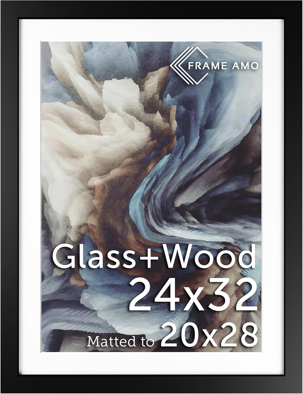 24x32 Black Solid Wood Poster Frame with White Mat for Images