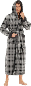Mens Hooded Robe - Soft Lightweight Plush Fleece Bathrobe for Men